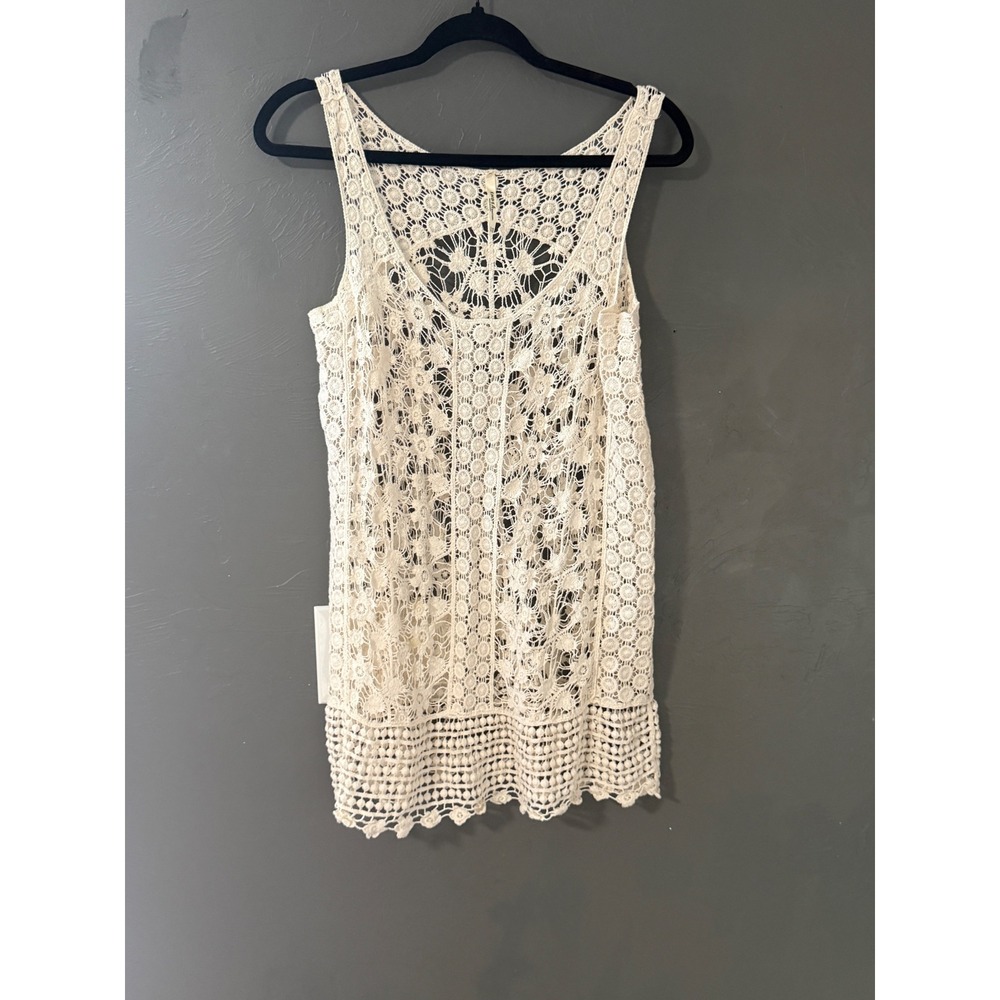 India Boutique Cream Floral Crochet Lace Tank Top Sleeveless Boho Festival OS